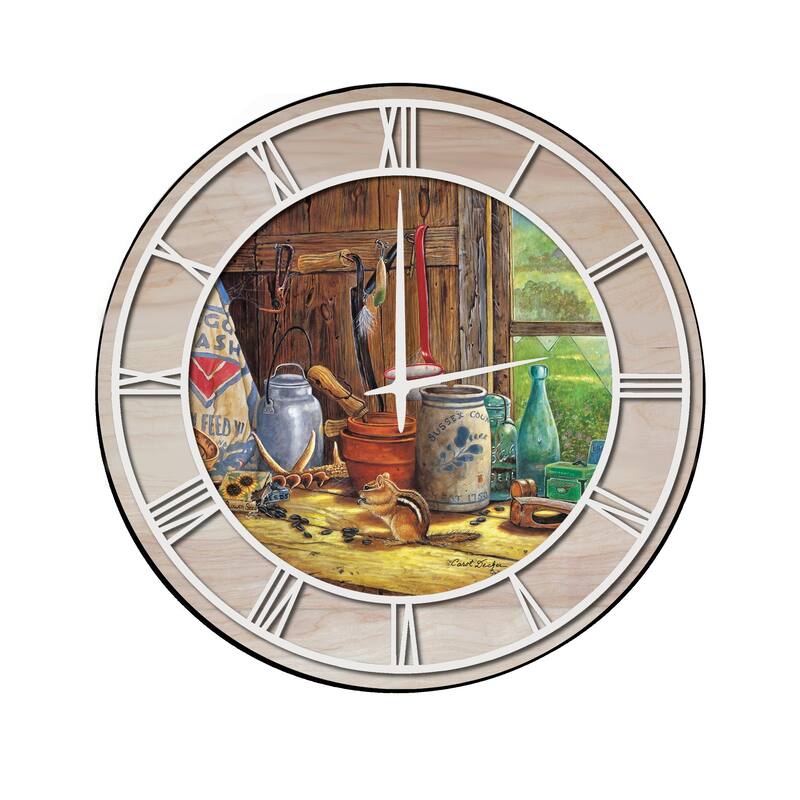 Wall Clock with Natural Woodgrain Accent By Gone Days White Numbers